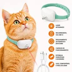 Coleira Laser para Gato USB Recarregável Brinquedo Interativo LED