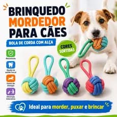Brinquedo Mordedor Bola de Corda com Alça para Cachorro Pet Resistente Interativo Cores Sortidas