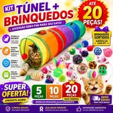 Túnel para Gatos com Kit Brinquedos Sortidos Até 20 Peças Dobrável Interativo para Gatos