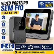 Vídeo Porteiro Sem Fio Tela 4.3 Pol Campainha Com Câmera Visão Noturna Interfone Bidirecional 2.4G