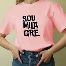 Camiseta Tshirt Feminina Blusa Estampada SOU UM MILAGRE Blusinha Moda Cristã 100% Algodão