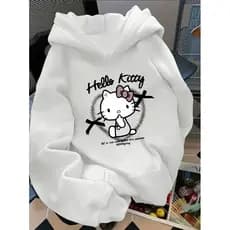 Moletom Com Capuz e Bolso Estampado Hello Kit Frente Casaco Feminino Envio Imediato