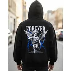 Moletom Masculino Forever Angel Casaco Blusa de Frio Com Bolso e Capuz Estilo StreetWear