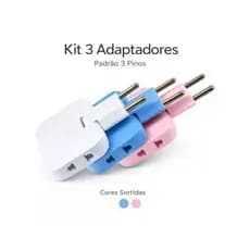 Kit 3 Adaptadores de Tomada 2 Pinos Padrão Brasileiro Bivolt Universal
