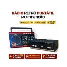 Rádio Retrô Lelong LE-675 USB SD AM FM SW + Lanterna Forte