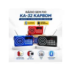 Rádio KA-32 Recarregável Bluetooth FM USB SD Pequeno e Potente