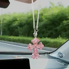 Carro Moda Cruz Decoração Interior Espelho Retrovisor Pingente De Cristal Brilhante Strass Pendurado Acessórios