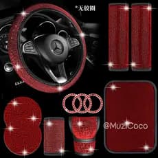 11 Pçs Conjunto De Capa De Volante Do Carro Strass-Incrustado Design Acessórios Almofadas De Ombro Universais Caso