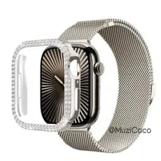 Milanese Loop + Capa Para apple watch Série 44mm 45mm 40mm 41mm 46MM 42mm De Diamante + Pulseira iwatch 11 10 9 8 7 6 5