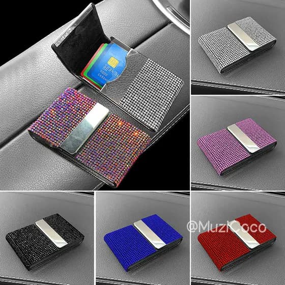 Titular Do Cartão Da Carteira Motorista Diamante Para O Interior Carro Armazenamento De Crédito Flip Senhoras Menina
