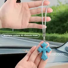 Cristal Brilhante Diamante Cruz Espelho Do Carro Cabide Crucifixo Pingente Decoração Universal Auto Interior Acessório V