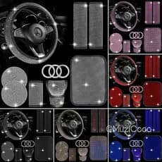 11 Pçs Conjunto De Capa De Volante Do Carro Strass-Incrustado Design Acessórios Almofadas De Ombro Universais Caso