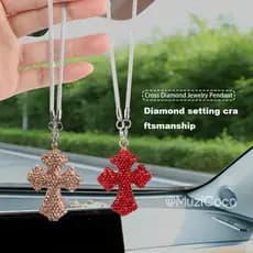 Moda Argila Cristal Cruz Carro Pendurado Pingente Bling Strass Auto Decoração Interior Acessórios Para Mulher