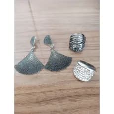 kit brinco grande mais anel strass feminino