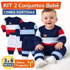 Kit 2 Conjuntos Bebê Masculino Inverno Moletom Roupa Infantil Cores Sortidas 3-6 Meses