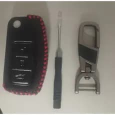 Capa Protetora para Chaveiro de Carro em Couro Ford Focus 2 Mondeo 4 S-Max Galaxy C Fiesta 3 Botões Flip.