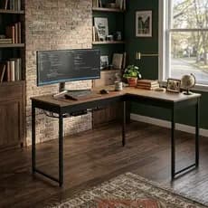 Escrivaninha de Canto em L com Estrutura Metalon 110 cm -  Ideal para Home Office