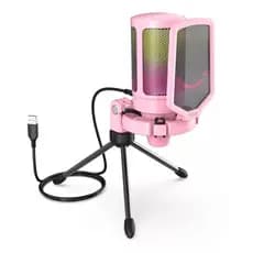 Microfone Gamer Zealsound A68 Rgb Pop Filter Rosa  Streaming