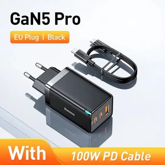 Carregador Macbook Baseus Turbo Gan5 Pro 65w + Cabo 1m Cor P