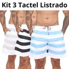 Kit Bermuda Masculina Tactel Listrado Academia Praia Confortável Short Dry Fit com Cordão