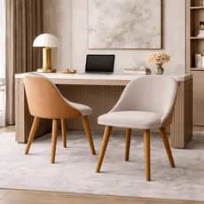 Kit 2 Cadeiras Poltrona Turquesa Linho Bege Couro Madeira