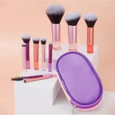 Conjunto Pincel De Maquiagem Profissional Portátil Viagem 10 Un Kit Makeup Mini Techniques Bolsa Cílios Para Blush Pó