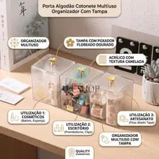 Porta Algodão Cotonete Multiuso Organizador Com Tampa