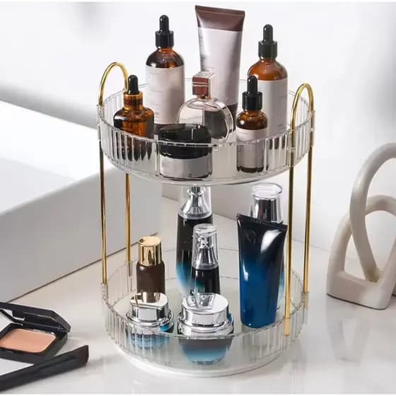 Organizador de Maquiagem Giratório – Suporte Multiuso 2/3 Andares p/ Cosméticos e Perfumes