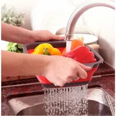 Escorredor Retrátil de Silicone 15x15 Compacto Dobrável e Prático Ideal Frutas Legumes Massas