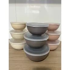 Kit 3 Potes Vasilha Fibra de Bambu com Tampa Redondo Bowl Tigela
