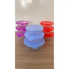 Kit 3 Pote Vasilha de Vidro com Tampa Potes Redondo Vidros Bowl Tigela