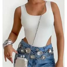 Body Feminino Cavado Regata com Bojo Tamanho Único Estiloso Regata Blusinha Verão Calor Natal