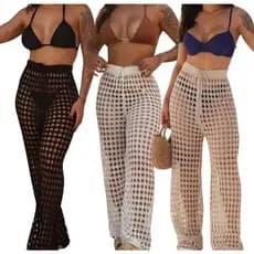 Roupa Calça Tricot Saída de Praia Feminina | Calça Verão Tricô Vazado | Moda Praia Ana Castela