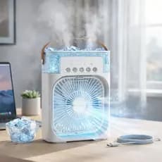 Mini Ar Condicionado Portátil USB com Reservatório – Climatizador Umidificador Ventilador 4 em 1 com Luz LED, Silencioso