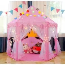 Tenda Barraca Rosa Cabana Toca Menina Com Luz Led Estrela+Bola Led Colorida Melhor Presente Infantil