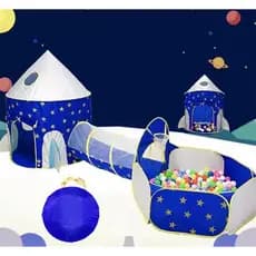 Barraca Menino Tenda Túnel 3x1 Foguete Cabana Com Piscina Be Bolinhas Infantil