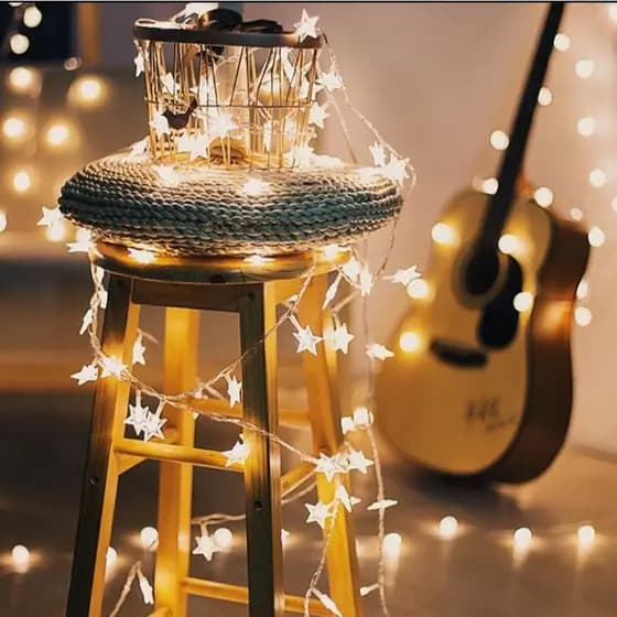 Luminária Cordão Fio De Luz De Led Estrelas Decoração