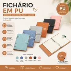 Caderno Fichário em PU A5 com Argolas | Planner Reutilizável, Agenda, Caderno Inteligente
