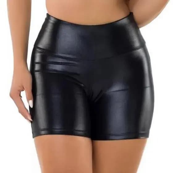 Shortinho Tipo Couro Efeito Molhado Premium Feminino Casual