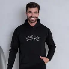Moletom Brasil Masculino Flanelado Casual Com Capuz e Bolso Canguru Esportivo DTF