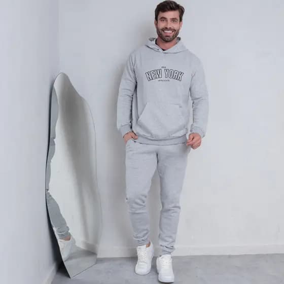 Blusa New York de Moletom Masculina Flanelado Algodão Com Capuz e Bolso Canguru