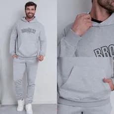 Blusa de Moletom Brooklyn Masculina, Flanelada, Capuz, Bolso, Algodão, Estampado