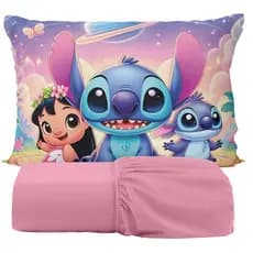 Jogo de Lençol Solteiro Estampado Stitch Estampas Exclusivas Lençol c/ Elástico
