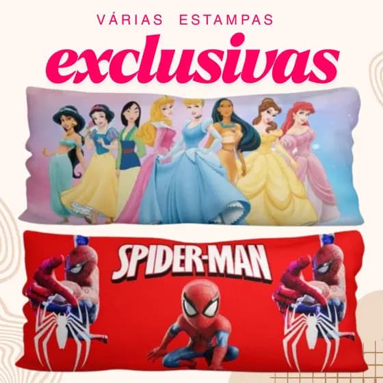 Fronha para Travesseiro de Corpo Xuxão 1,30 x 0,40 com Zíper Estampas Exclusivas