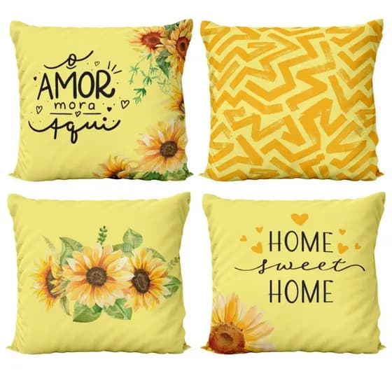 CAPAS DE ALMOFADA KIT COM 4 GRATIDÃO AMOR E PAZ 45X45 COM ZÍPER