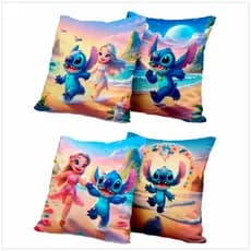 Kit 4 Capas de Almofada Stitch Decoração Sala Tecido Premium Tamanho 45cm x 45cm Padrão