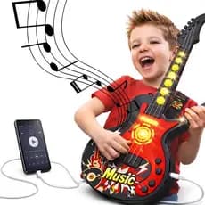 Guitarra Infantil Elétrica Com Microfone E Luz Interativa e educativa para crianças com conexão com celular e tablet
