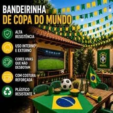 Bandeirinhas decoração plástico Copa Do Mundo Brasil 2026 escolas bares e restaurantes Torcida verde e amarelo