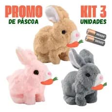 Coelhinho de Páscoa Coelho Musical Anda E Pula presente interativo - Kit com 3 unidades