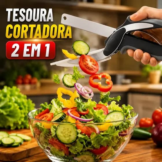 Tesoura Cortadora de Legumes Alimento 2 em 1 Smart Verduras 2 Em 1 Faca Cortador Fatiador